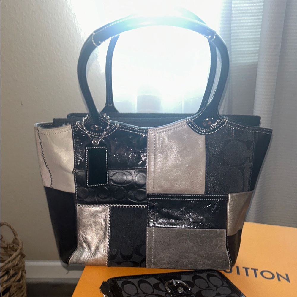 Coach Black and Silver Patchwork Tote - image 1